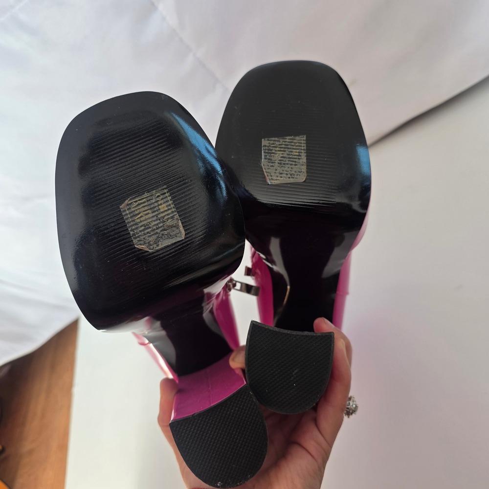 Hot Pink Azala Wang Patent Platform Chunky Heel Ankle Boots Women's Size 6 - Picture 4 of 8